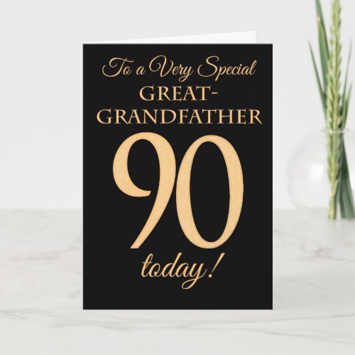 90th Gold_effect Black Great_grandfather Birthday Card