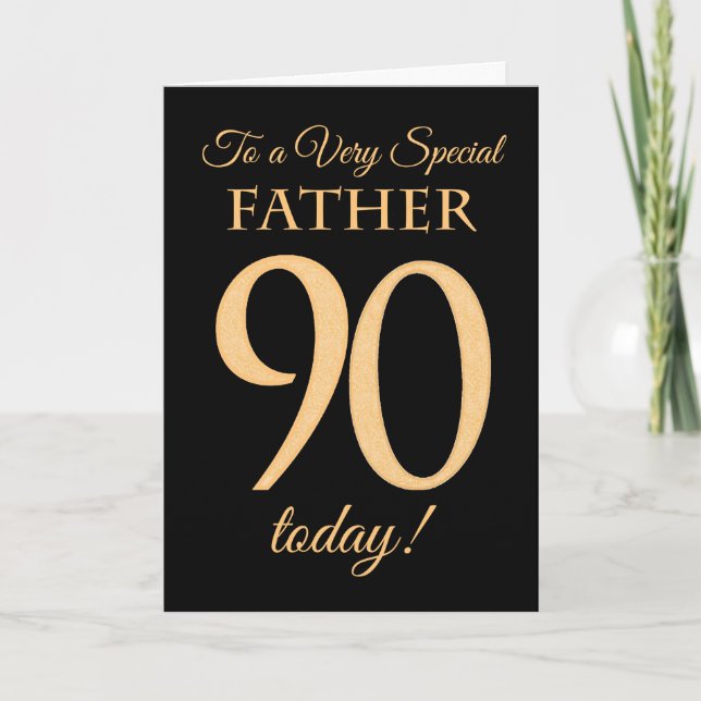 90th Gold-effect on Black, for Father Birthday Card (Front)