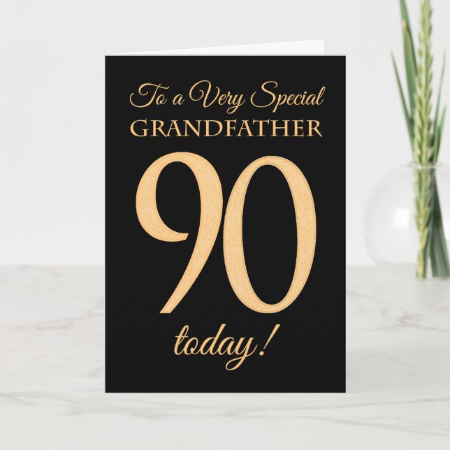 90th Gold-effect on Black for Grandfather Birthday Card (Front)