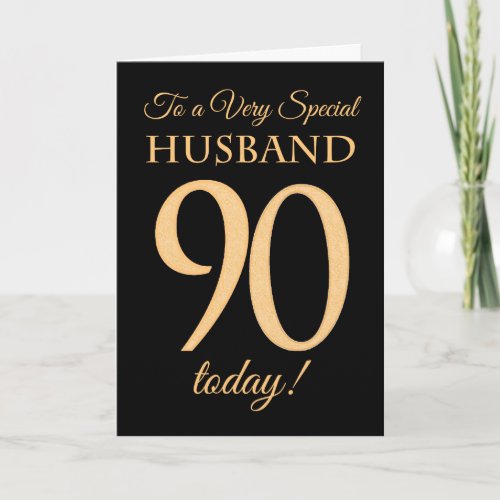 90th Gold_effect on Black for Husband Birthday Card