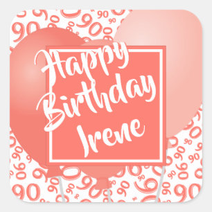 90th Happy Birthday - 90 Coral Number Pattern Square Sticker