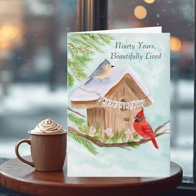 90th Happy Birthday Birds at Birdhouse Card (Creator Uploaded)
