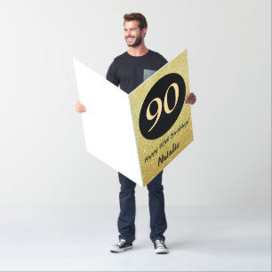 90th Happy Birthday Black Gold Glitter Extra Large Card