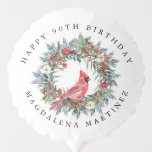 90th Happy Birthday Cardinal Wreath Custom Balloon<br><div class="desc">Add a special touch to your envelopes or gift giving. A red cardinal is nestled in a traditional pine wreath decorated with berries,  pinecones and flowers. All text is editable.</div>