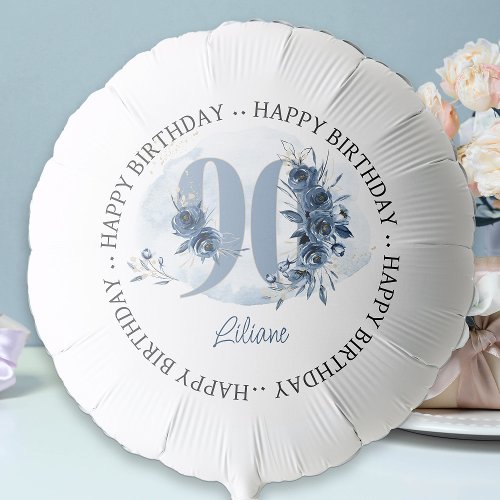 90th Happy Birthday Coastal Blue Floral Number 90 Balloon