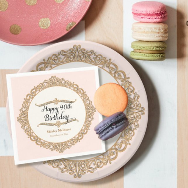90th Happy Birthday Party Celebration Round Decor Napkins (Creator Uploaded)