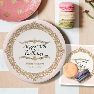 90th Happy Birthday Party Celebration Round Decor Paper Plates