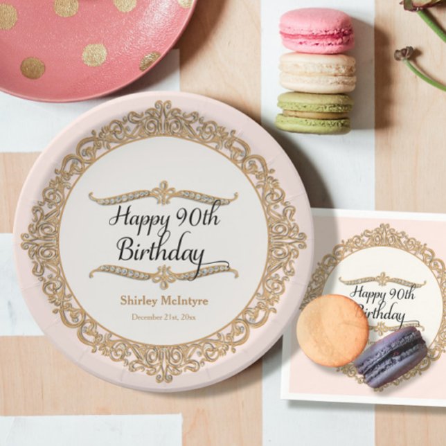90th Happy Birthday Party Celebration Round Decor Paper Plates (Creator Uploaded)