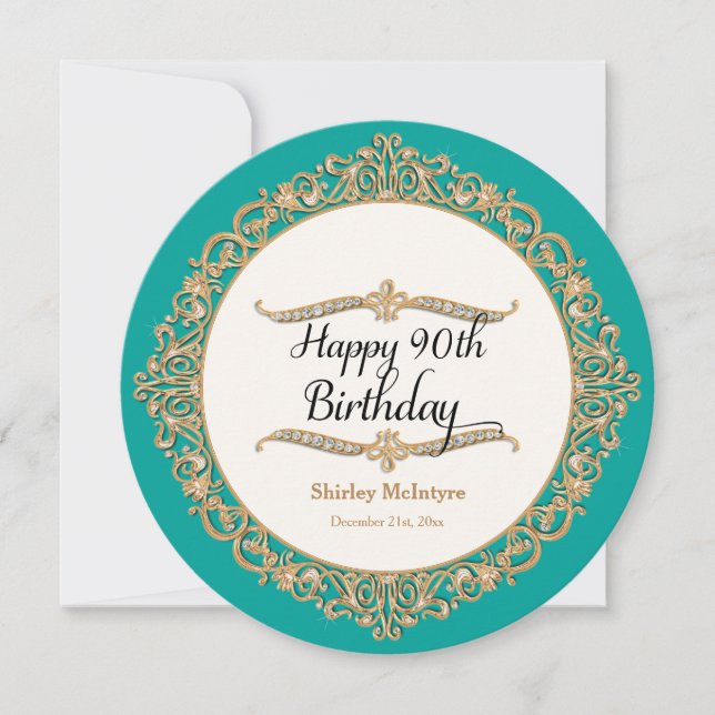 90th Happy Birthday Party Celebration Round Invite (Front)