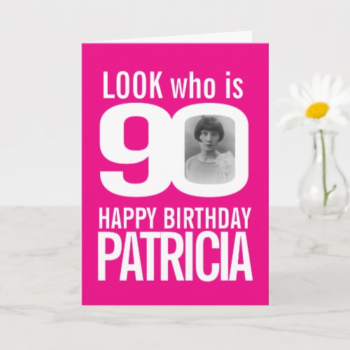 90th Happy Birthday photo pink white Card