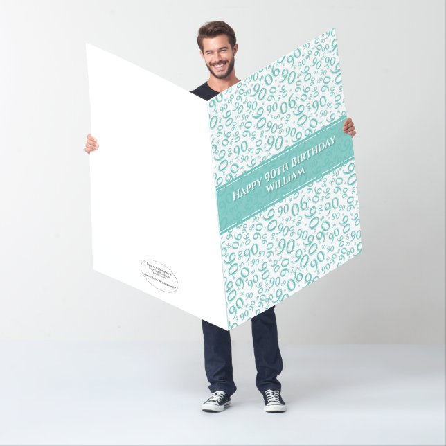 90th: Jumbo Birthday Number Pattern 90 Teal/White Card (In Situ)