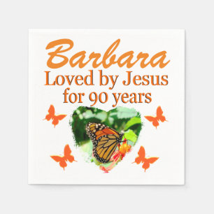 90TH LOVED BY JESUS PERSONALIZED BUTTERFLY NAPKINS