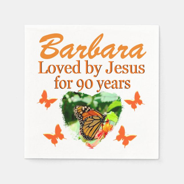 90TH LOVED BY JESUS PERSONALIZED BUTTERFLY NAPKINS (Front)