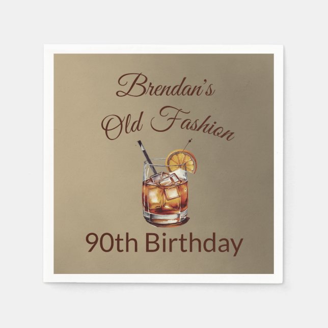90th Male Cocktail  Old Fashion Birthday  Napkins (Front)