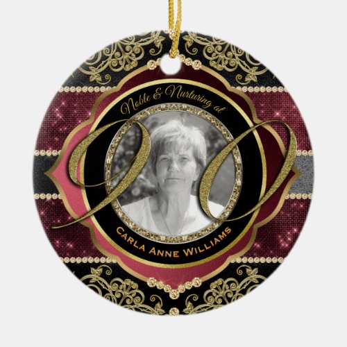 90th Ninetieth Gold Ruby Diamonds Photo Frame Ceramic Ornament