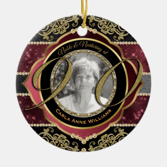 90th Ninetieth Gold Ruby Diamonds Photo Frame Ceramic Ornament (Front)