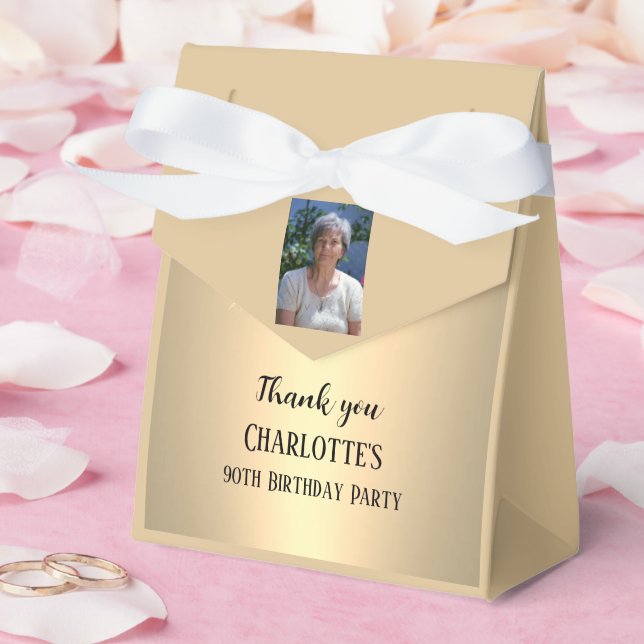 90th Ninety Elegant Birthday Party Gold Favor Boxes (Wedding)