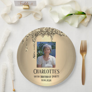 90th Ninety Elegant Birthday Party Gold Paper Plates