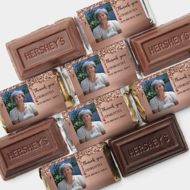 90th Ninety Elegant Birthday Party Rose Gold Hershey's Miniatures (Assorted)