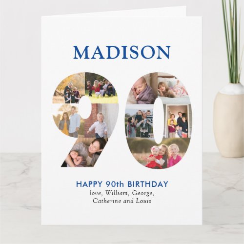90th Number Photo Collage Name Navy Blue Greeting Card