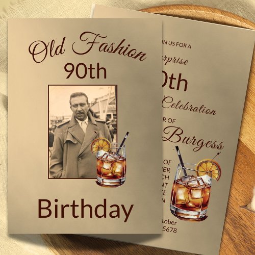 90th Old Fashion Male Photo Birthday Invitation