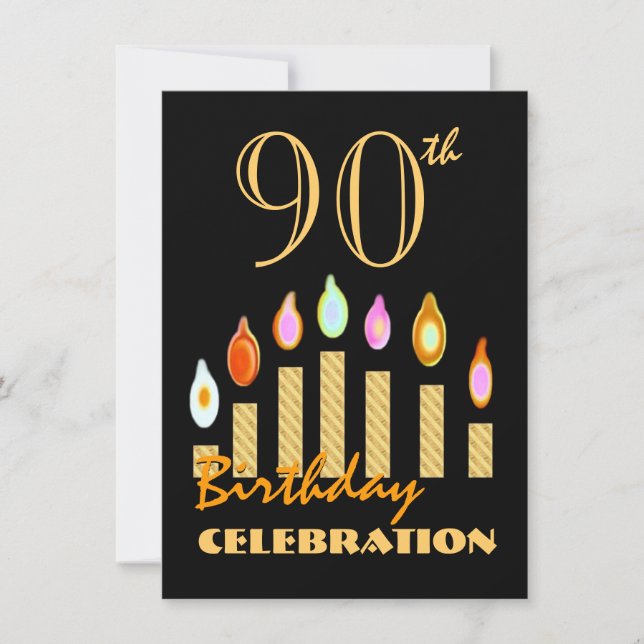 90th or Any Year Birthday Gold Candles Budget C10 Invitation (Front)