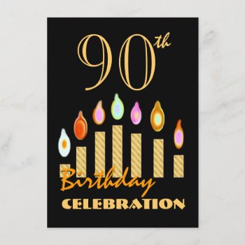 90th Or Any Year Birthday Gold Candles Budget C10 Invitation by JaclinArt at Zazzle