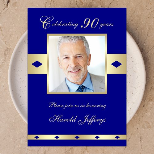 90th Photo Birthday Party Invitation Navy 90