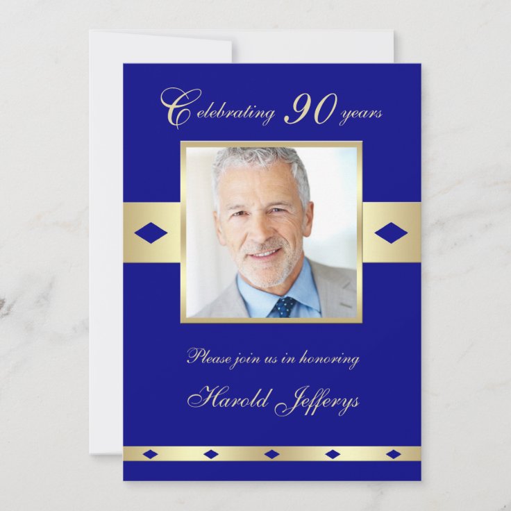 90th Photo Birthday Party Invitation Navy 90 | Zazzle