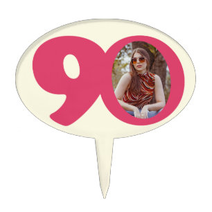 90th photo fun hot pink birthday cake topper