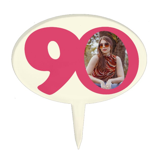 90th photo fun hot pink birthday cake topper (Front)