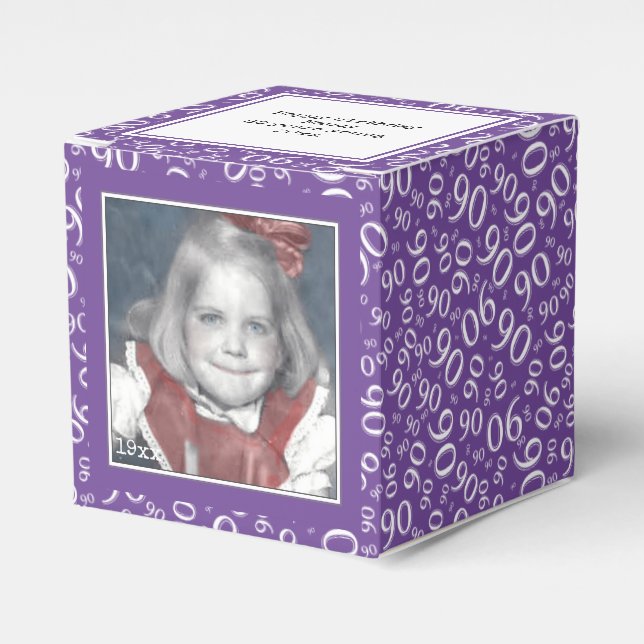 90th Photo Keepsake - Purple/White  Number Pattern Favor Boxes (Front Side)