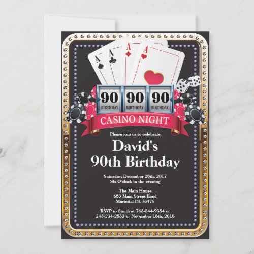 90th Poker Playing Card Casino Birthday invitation
