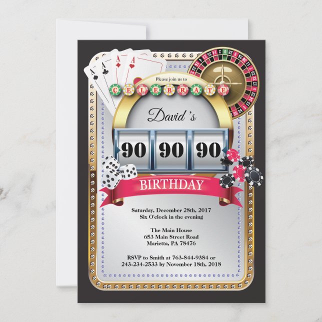 90th Poker Playing Card Casino Birthday Invitation (Front)
