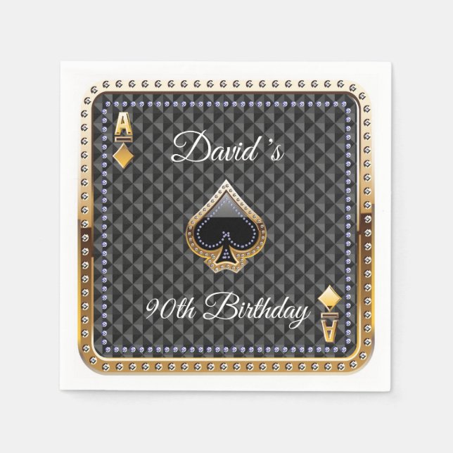 90th Poker Playing Card Casino Birthday Napkins (Front)