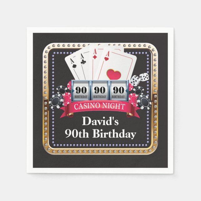 90th Poker Playing Card Casino Birthday Napkins (Front)