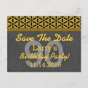 90th Save the Date Dark Gray Gold 05F STARS Announcement Postcard