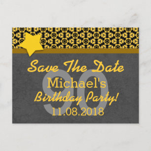 90th Save the Date Dark Gray Gold STARS G80C Announcement Postcard