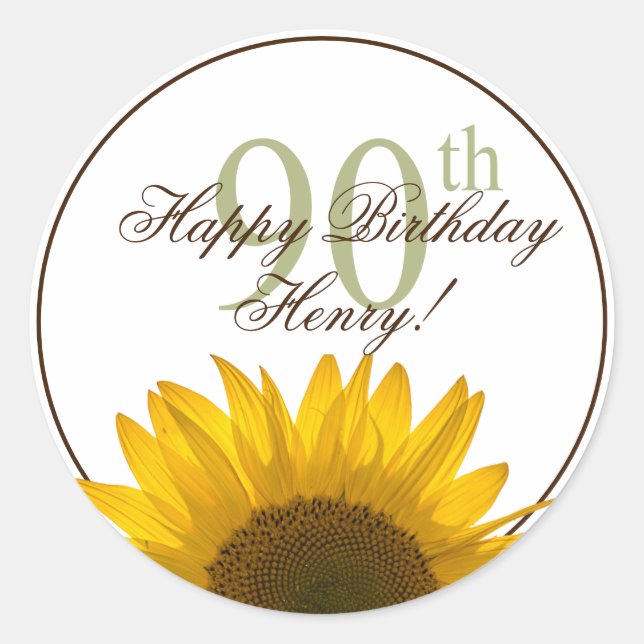 90th Sunflower Birthday Classic Round Sticker (Front)
