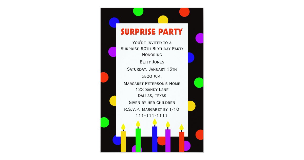 90th Surprise Birthday Party Invitation Dots | Zazzle.com