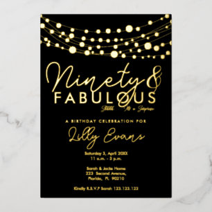 90th surprise birthday party invitation elegant foil invitation