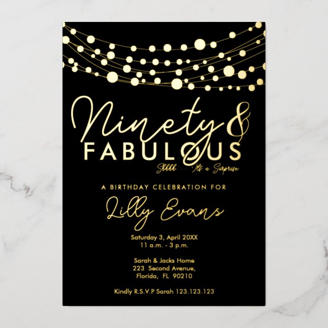 90th surprise birthday party invitation elegant  foil invitation (Front)