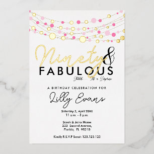 90th surprise birthday party invitation elegant  foil invitation