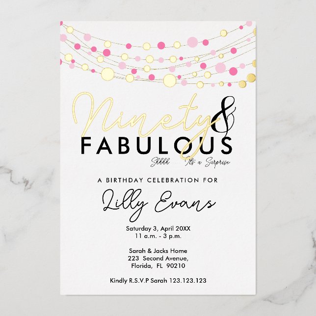 90th surprise birthday party invitation elegant  foil invitation (Front)