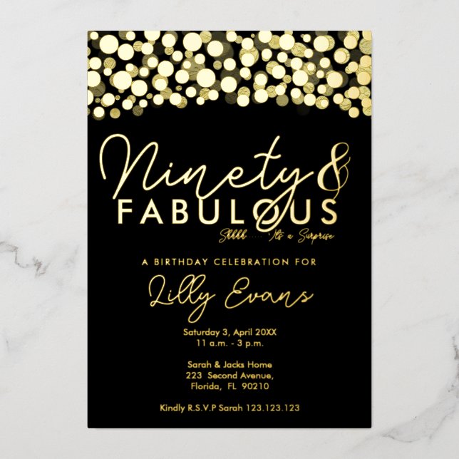 90th surprise birthday party invitation elegant  foil invitation (Front)