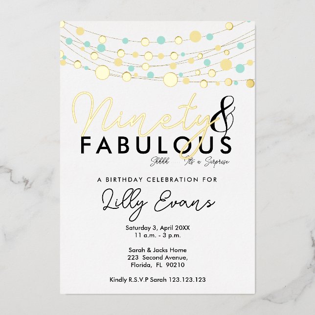 90th surprise birthday party invitation elegant  foil invitation (Front)