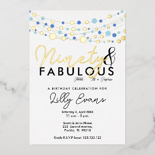 90th surprise birthday party invitation elegant foil invitation