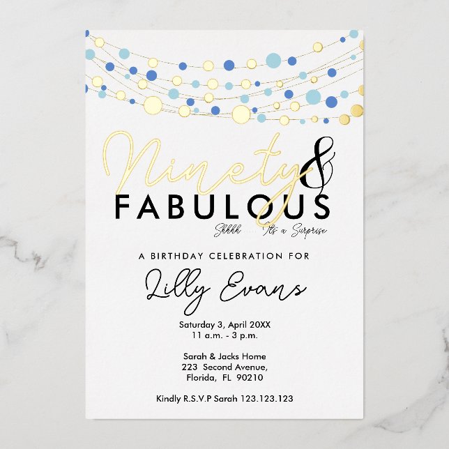 90th surprise birthday party invitation elegant  foil invitation (Front)
