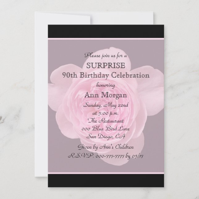 90th Surprise Birthday Party Invitation Rose Flora (Front)