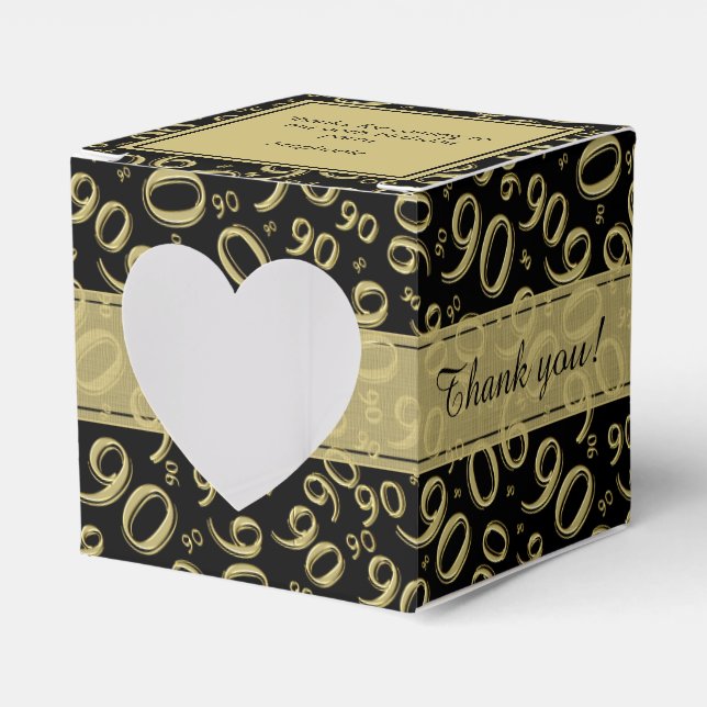 90th Thank You Birthday Black/Gold Number pattern Favor Boxes (Front Side)